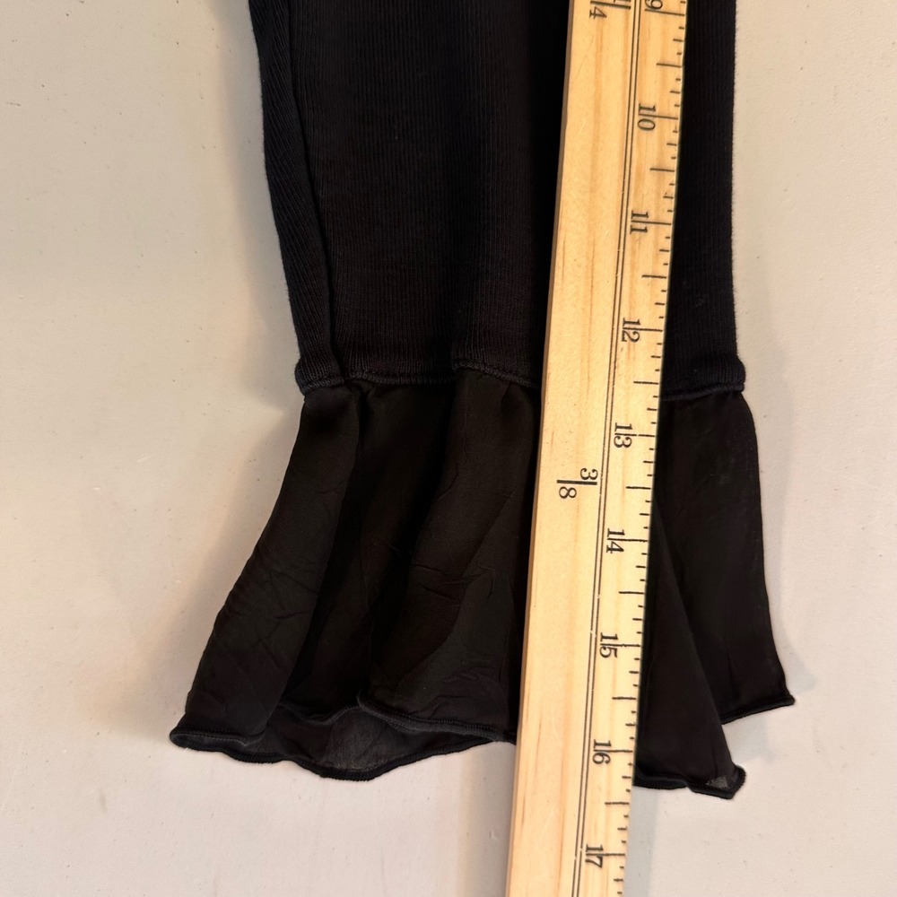 Barbara Lesser Fibers Black Ruffle V-Neck Cotton Top 3/4 Bell Sleeve Small - Picture 15 of 16